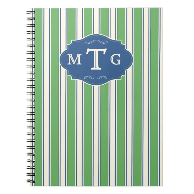Cuaderno Monograma Clásico de 3 Letras con Rayas Azules Ver (Frente)