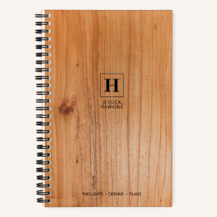 Cuaderno Monograma Clásico de Chapa de Madera Rica