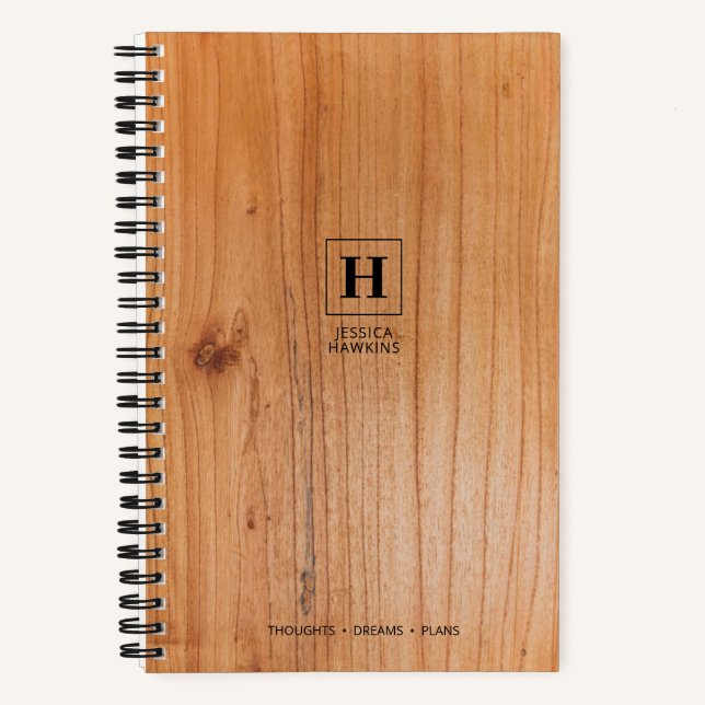 Cuaderno Monograma Clásico de Chapa de Madera Rica (Anverso)