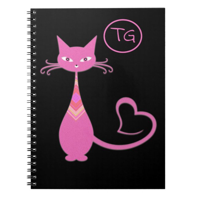 Cuaderno Monograma clásico de cola de cola de gato gatito r (Frente)
