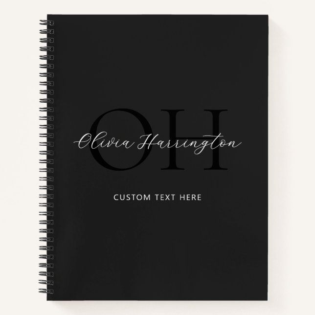 Cuaderno Monograma clásico de escritura moderna en blanco y (Anverso)