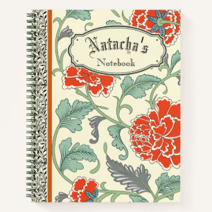 Cuaderno Monograma Clásico de Flores Rojas