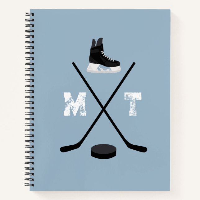 Cuaderno Monograma clásico de hockey sobre hielo azul turbi (Anverso)