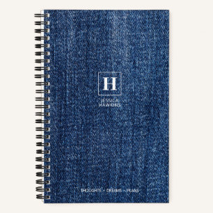 Cuaderno Monograma Clásico de Mezclilla Azul Oscuro Desgast
