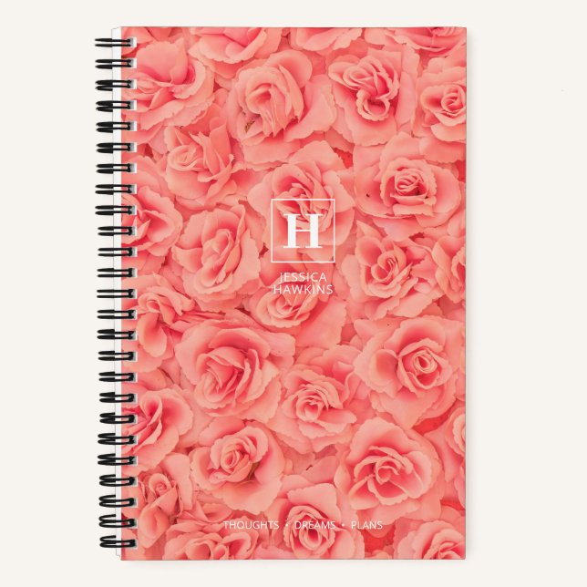 Cuaderno Monograma Clásico de Rosas Embundadas Rosa (Anverso)