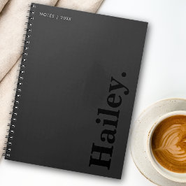 Cuaderno Monograma Clásico Elegante Nombre Mínimo Negro