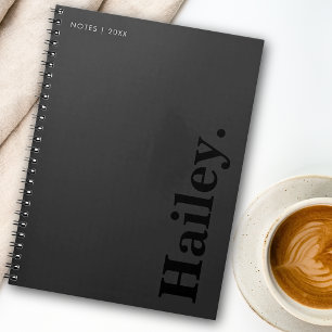 Cuaderno Monograma Clásico Elegante Nombre Mínimo Negro