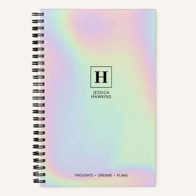 Cuaderno Monograma Clásico Luminoso Iridescente Holográfico (Anverso)