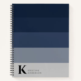 Cuaderno Monograma clásico moderno de color azul naranja gr
