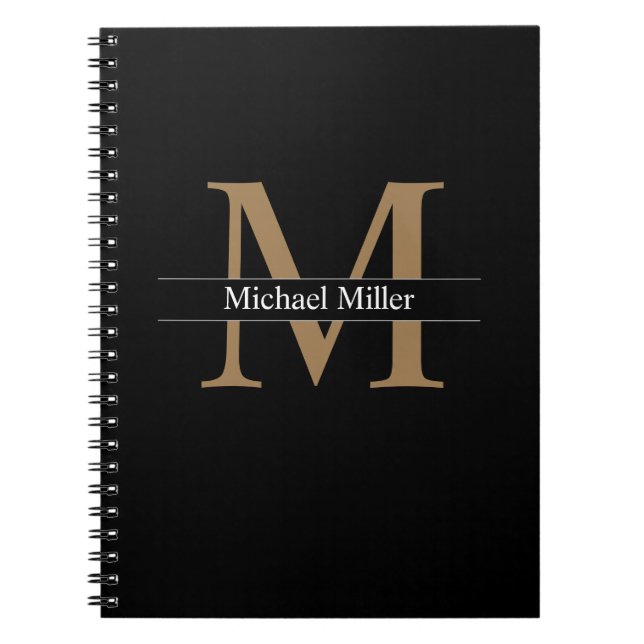 Cuaderno Monograma clásico simple de oro negro (Frente)