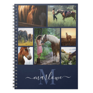 Cuaderno Monograma Collage de fotos Navy nombre personaliza