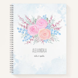 Cuaderno Monograma color de agua Bouquet rosas rosas rosas