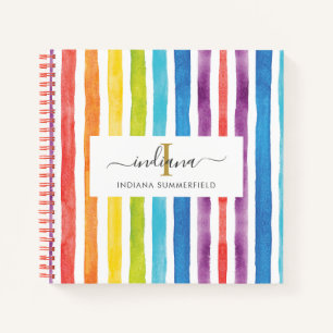 Cuaderno Monograma Colorido Arcoíris Rayas Nombre Acuarela