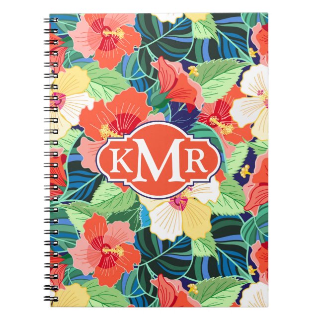 Cuaderno Monograma colorido del modelo el | del hibisco (Frente)