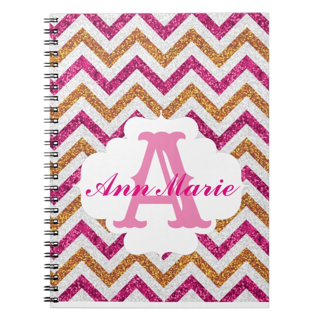 Cuaderno Monograma con Brillo Rosa y Dorado (Frente)