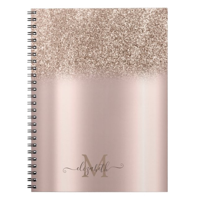 Cuaderno Monograma con degradado de brillo en dorado rosado (Frente)
