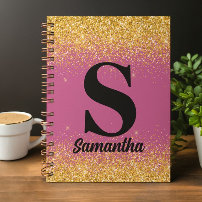 Cuaderno monograma con destellos de oro rosa (Subido por el creador)