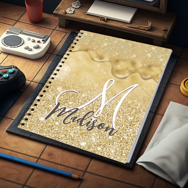 Cuaderno Monograma con goteo de brillo con degradado dorado (Subido por el creador)