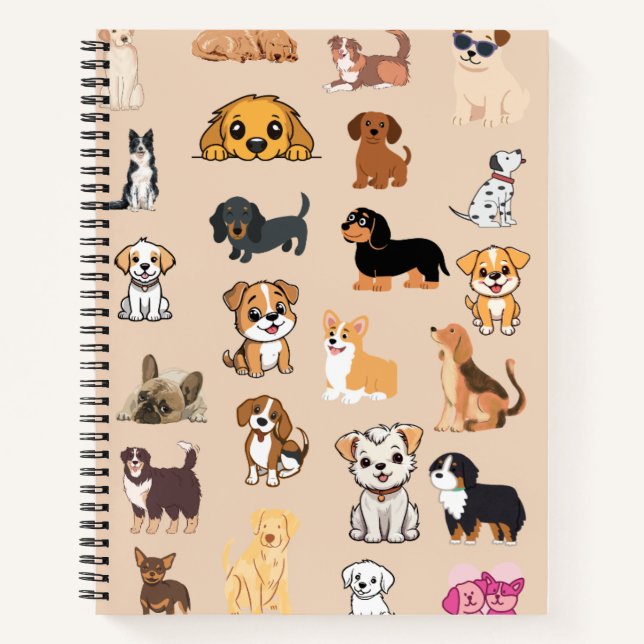Cuaderno Monograma con Patrón de Perros en Acuarel (Anverso)