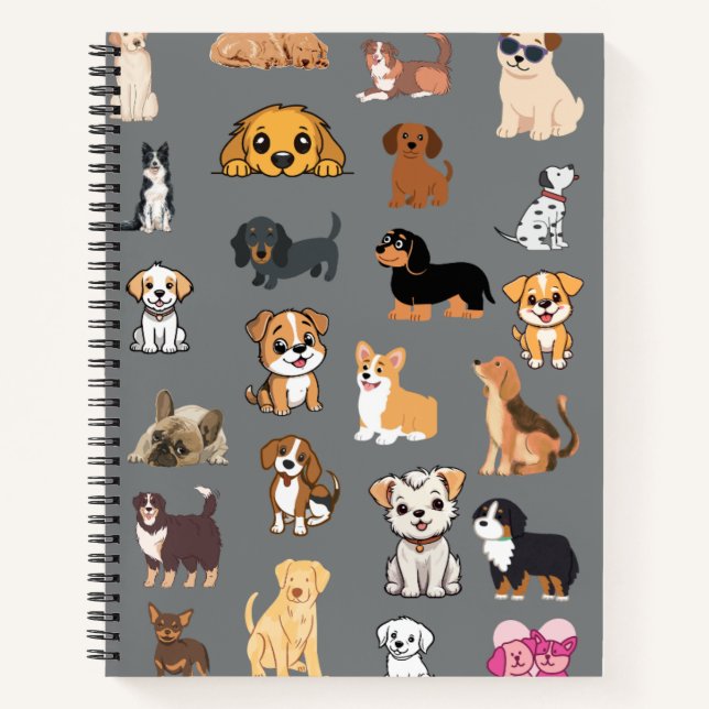 Cuaderno Monograma con Patrón de Perros en Acuarel (Anverso)