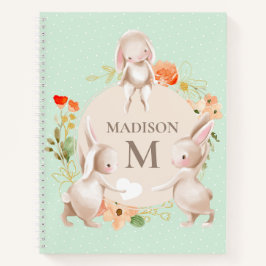 Cuaderno Monograma Conejo Conejo Floral Giro Personalizado