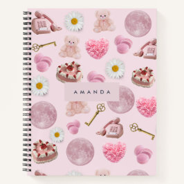 Cuaderno Monograma Coquette Personalizada Luna Rosa Feminin