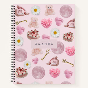 Cuaderno Monograma Coquette Personalizada Luna Rosa Feminin