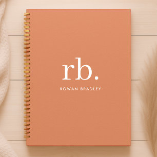 Cuaderno Monograma Coral Peach Elegante Femenino Minimalist