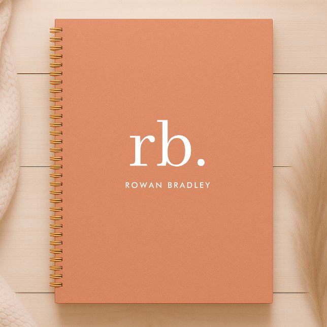 Cuaderno Monograma Coral Peach Elegante Femenino Minimalist (Feminine stylish coral peach unique monogram spiral notebook or journal.)