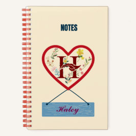 Cuaderno Monograma Corazón Floral - Nombrado con letra H