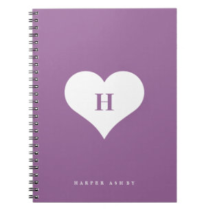 Cuaderno Monograma Corazón morado moderno personalizado