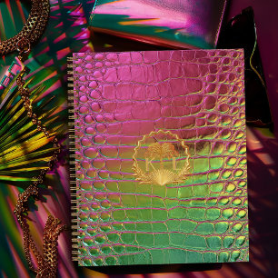 Cuaderno Monograma Croc Iridescente Rosa Verde Elegante