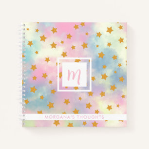 Cuaderno Monograma cuadrado pastel rosa bonito con estrella