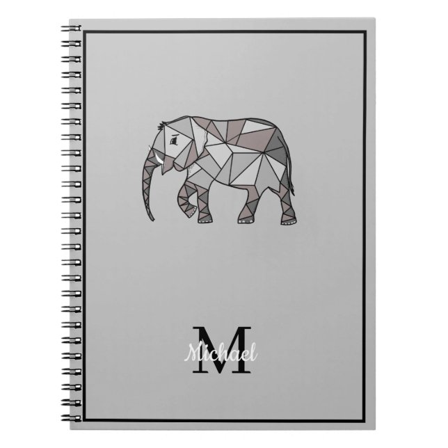 Cuaderno Monograma Cute Graphics Elephant Personalizado Neg (Frente)