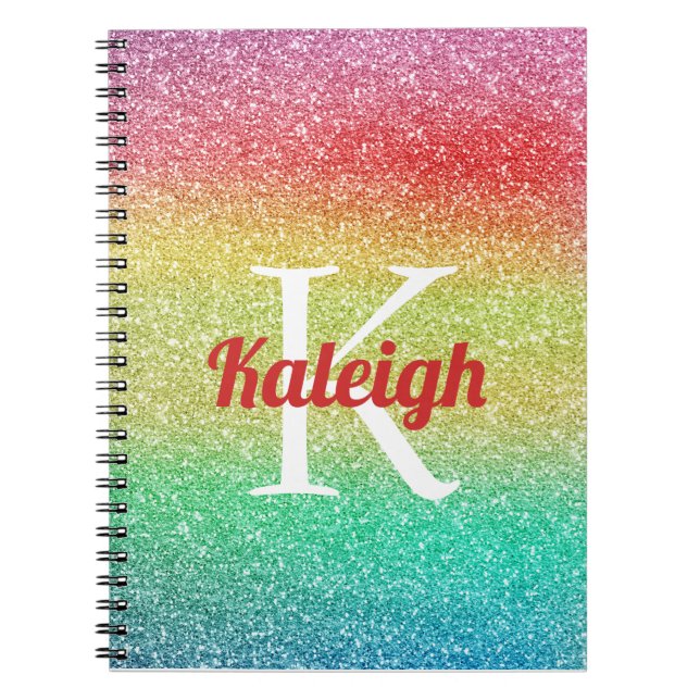 Cuaderno Monograma Cute Rainbow Glitter Ombre' (Frente)