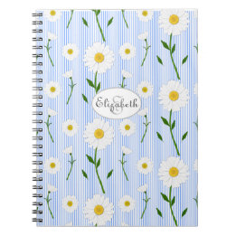 Cuaderno Monograma Daisies de verano Patrón Rayo Azul claro