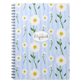 Cuaderno Monograma Daisies de verano Patrón Rayo Azul claro