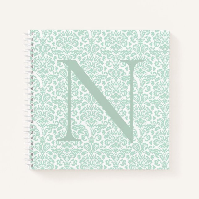 Cuaderno Monograma Damasco Verde Sage Inicial (Anverso)