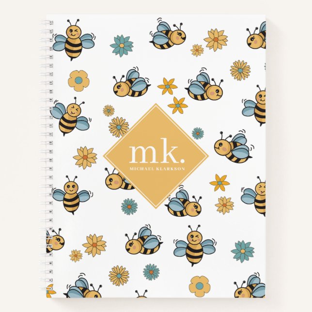 Cuaderno Monograma de Abejas Cuestas y Flores Silvestres Fl (Anverso)