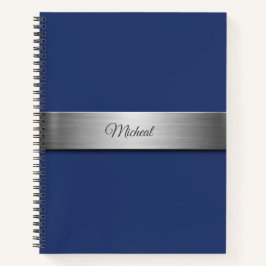 Cuaderno Monograma de acento metálico azul de la marina
