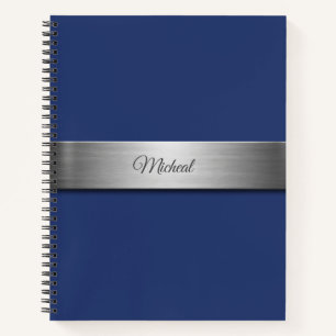 Cuaderno Monograma de acento metálico azul de la marina