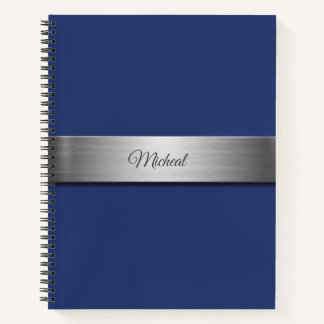 Cuaderno Monograma de acento metálico azul de la marina