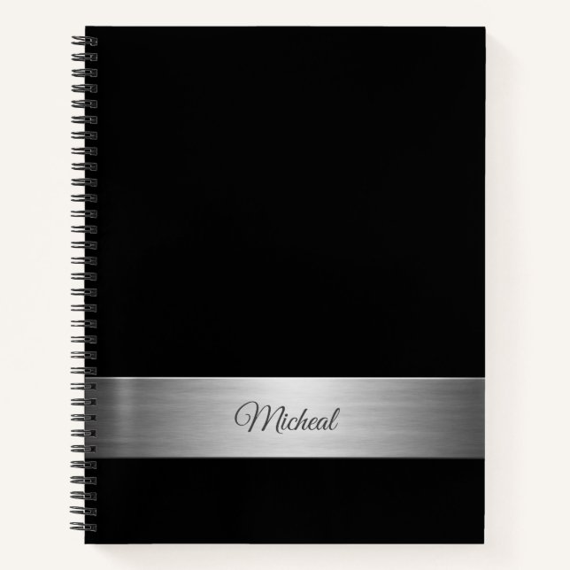 Cuaderno Monograma de acento metálico negro corporativo (Anverso)