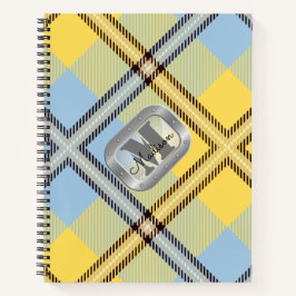 Cuaderno Monograma de acero metálico Tartán amarillo con Pl