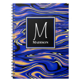 Cuaderno Monograma de acuarela de arte azul moderno abstrac