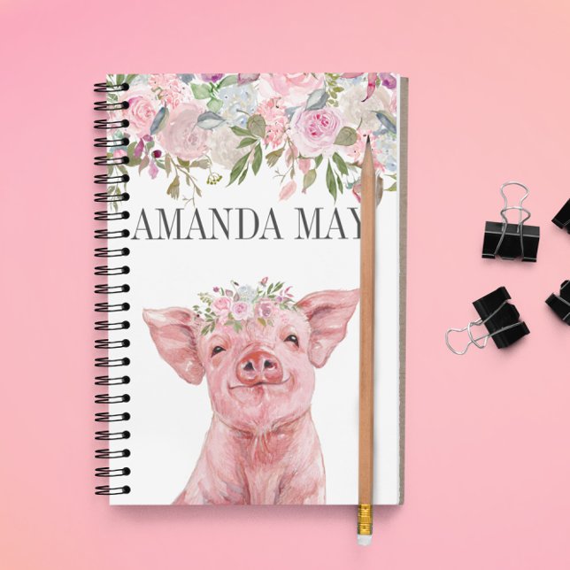Cuaderno Monograma de acuarela de flor de cerdo rosa (Subido por el creador)