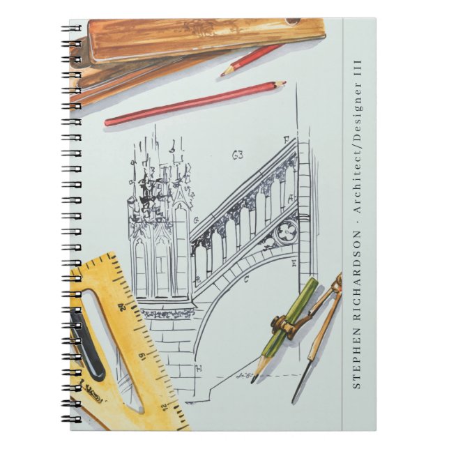 Cuaderno Monograma de acuarela de ingeniero arquitecto (Frente)