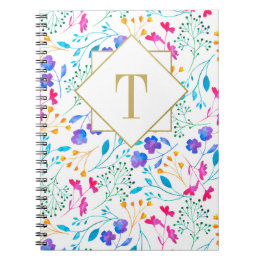 Cuaderno monograma de acuarela floral