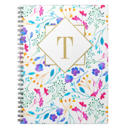 Cuaderno monograma de acuarela floral