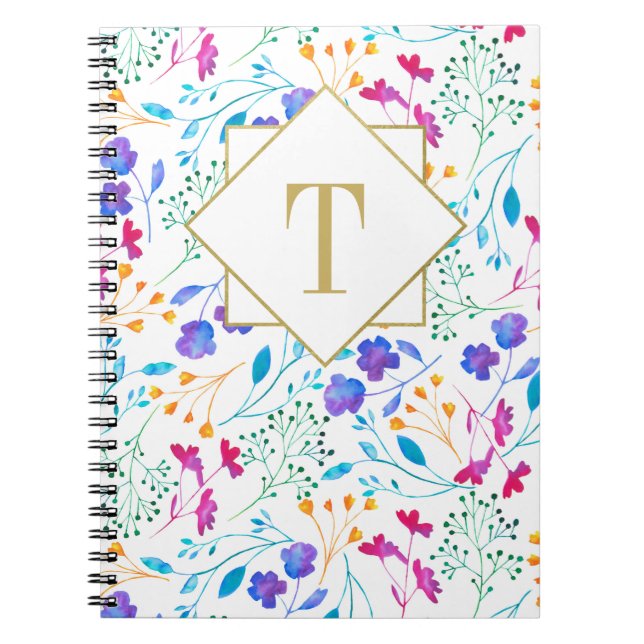 Cuaderno monograma de acuarela floral (Frente)